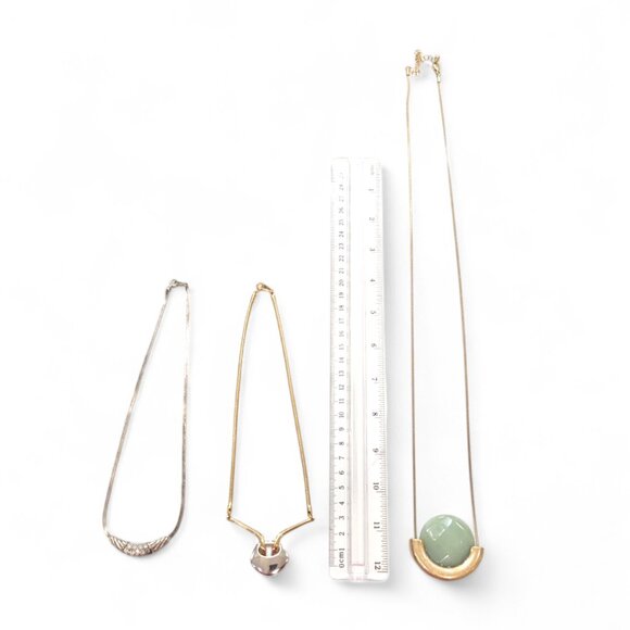 Set Of 3 Statement Pendant Chain Necklace Gold Tone Avon Jade Gemstone Artistry - Picture 6 of 6